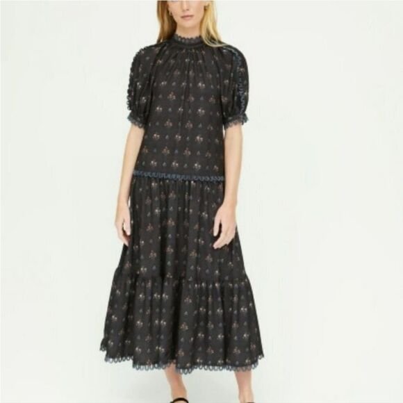 Rhode Aderyn Dress in Needlepoint Bouquet Black - Picture 1 of 16